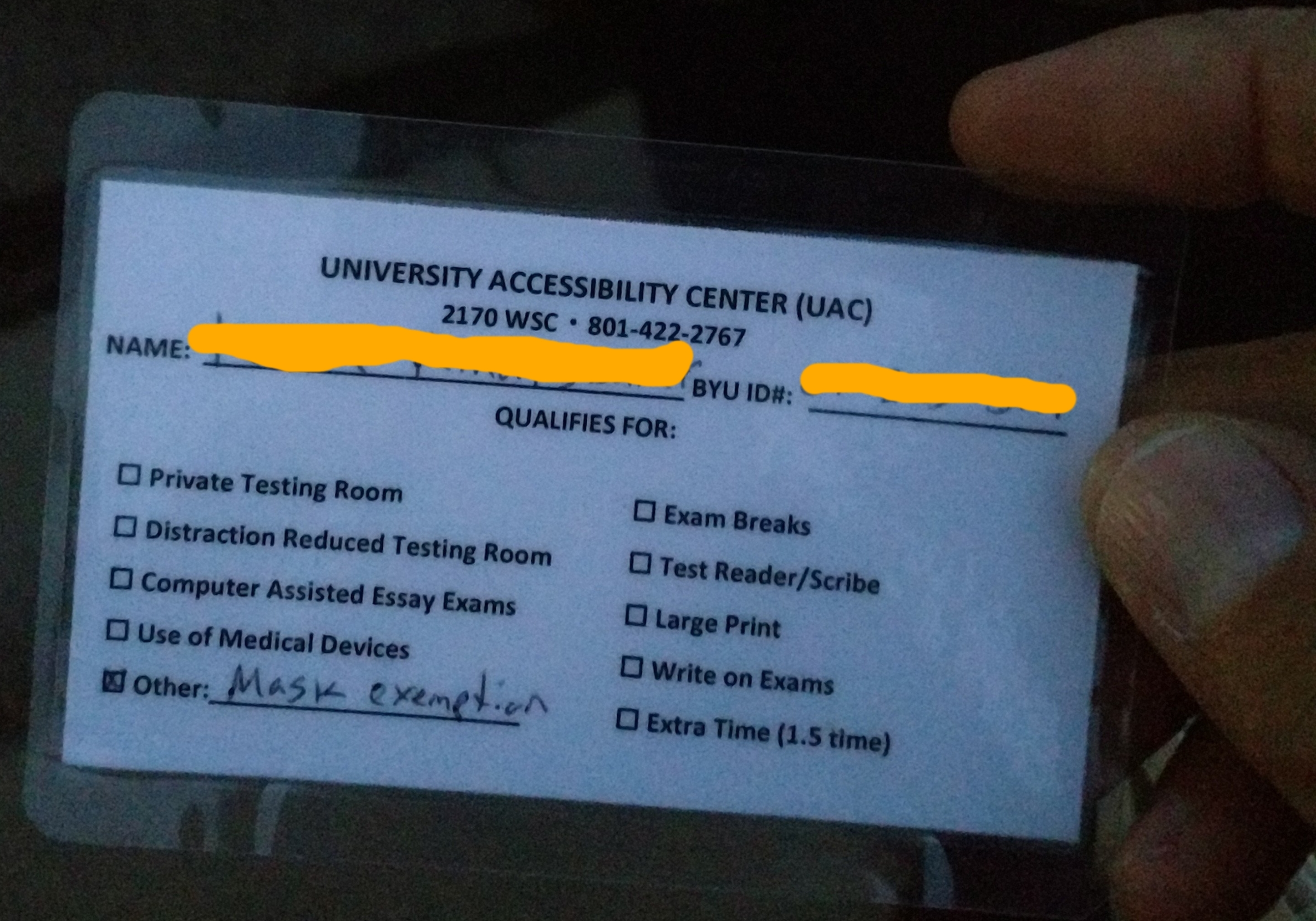 BYU Mask Exemption Card Front