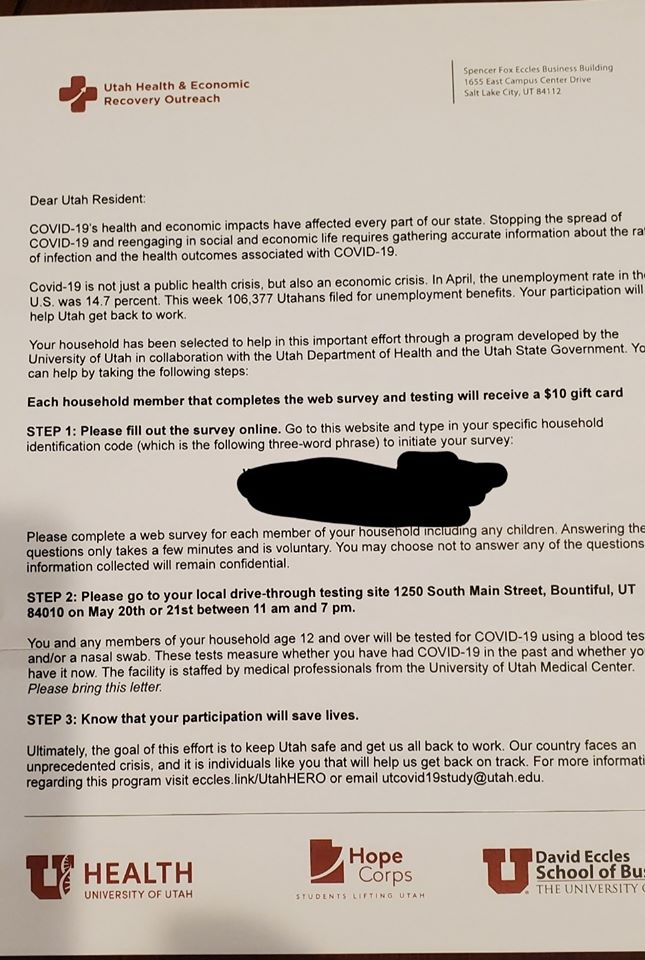Utah HERO Contact Tracing Letter