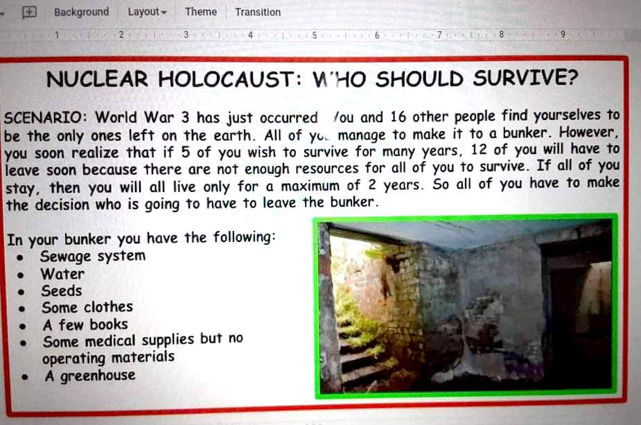 Provo 8th grade assignment to choose who lives and who dies